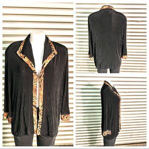 Alfred Dunner black cardigan with animal print trim